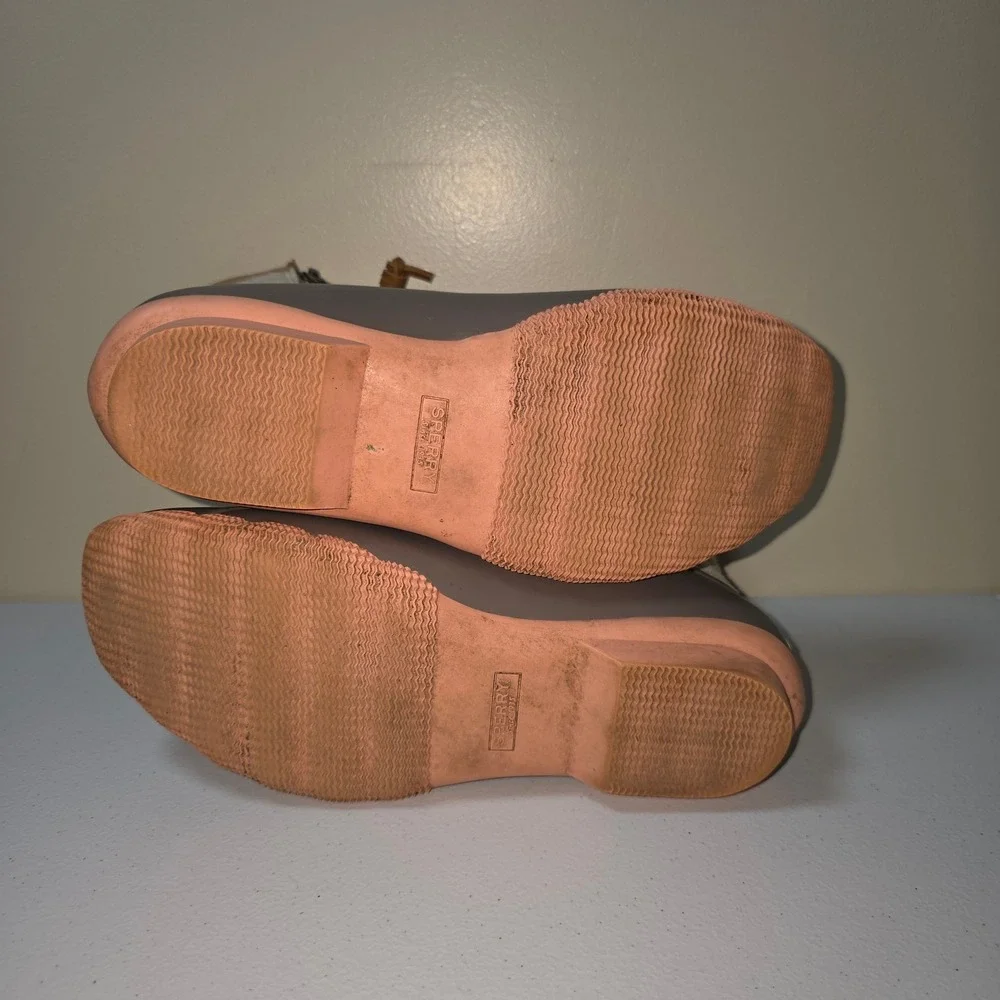 Sperry Saltwater Canvas Duck Boots Womens 8 Grey Tan‎ Coral STS85226 Waterproof